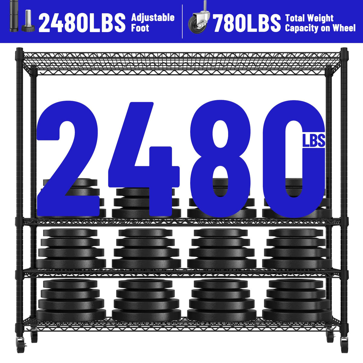 4-Tier Heavy Duty Shelving with Wheels N7515