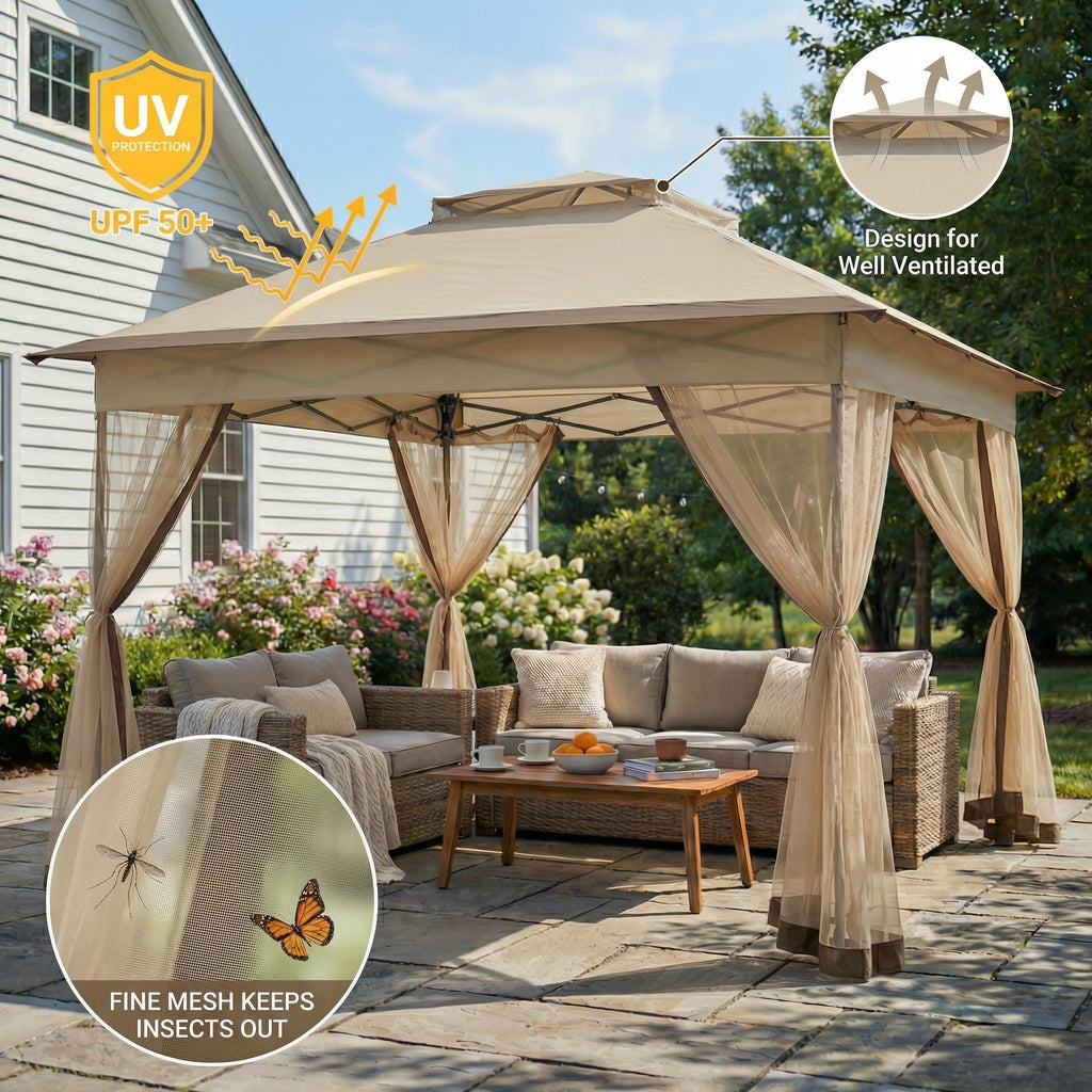 11x11 Pop Up Gazebo with Mosquito Netting D854977