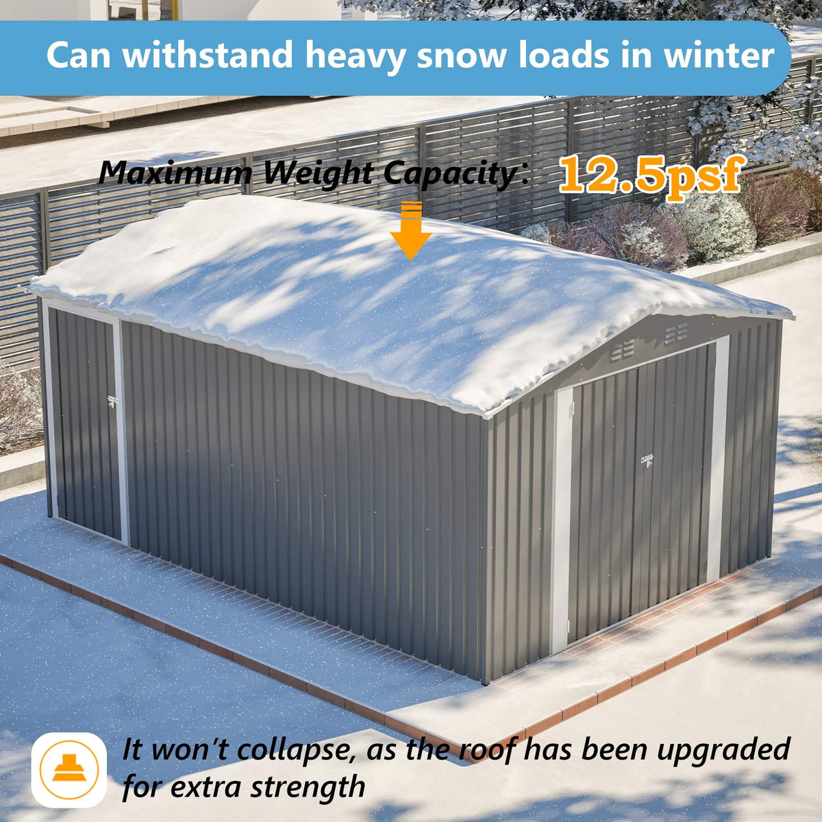 10x14 FT Light Gray Metal Storage Shed X1981