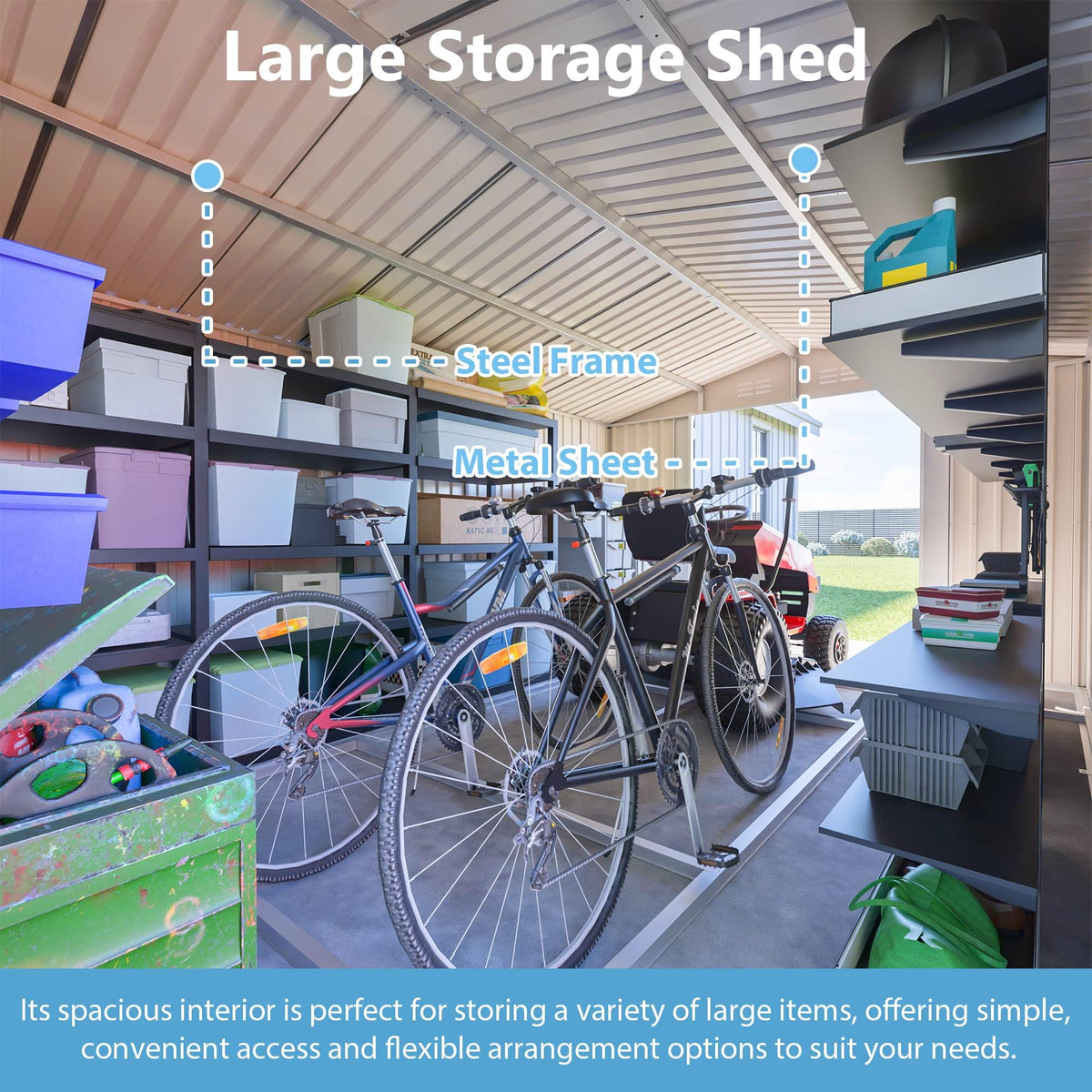 10x14 FT Light Gray Metal Storage Shed X1981