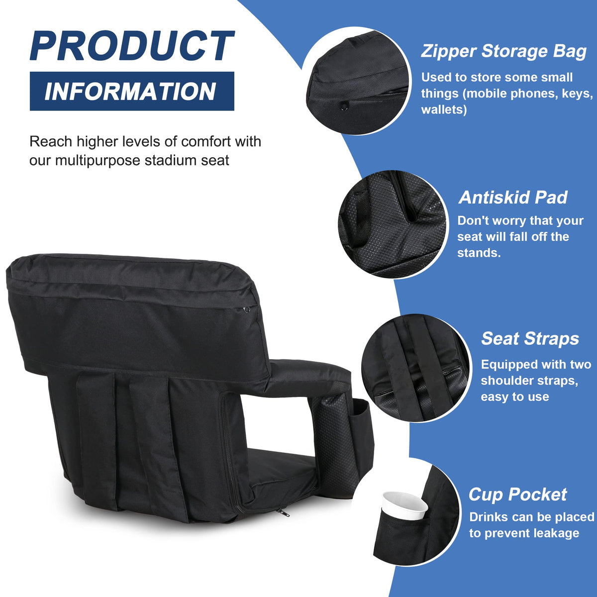 20.5"/25" Wide Padded Stadium Seat with Back Support Y6112