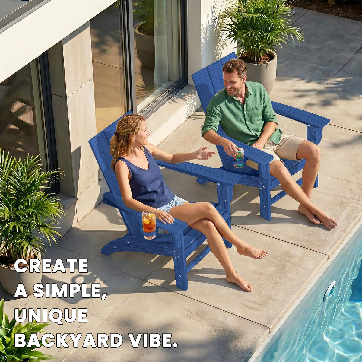 Adirondack Chair with Cup Holder, HDPE Plastic Patio Chairs W5035