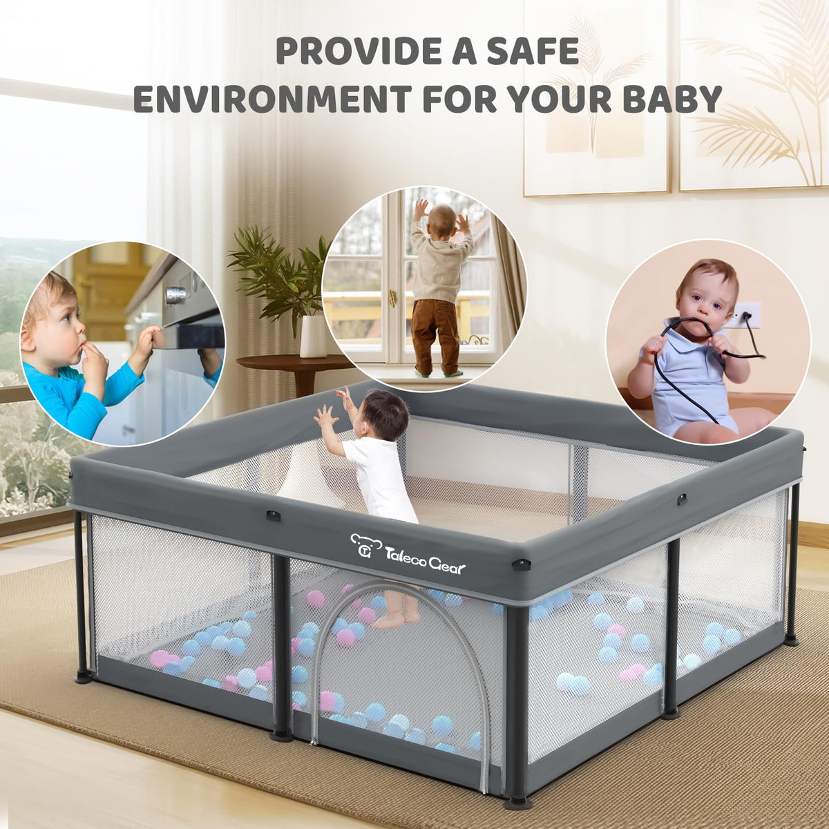Foldable Baby Play Pen with Mat and Gate Y898399