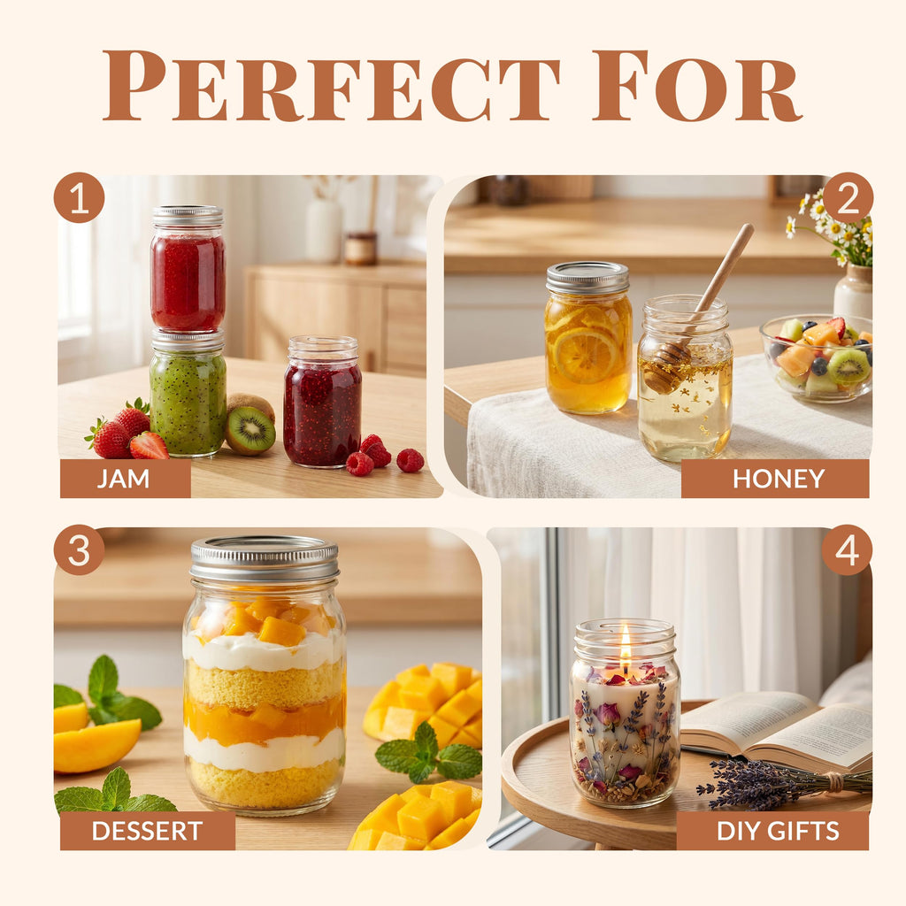 20 Pcs 12oz Glass Mason Jars With Lids H38016
