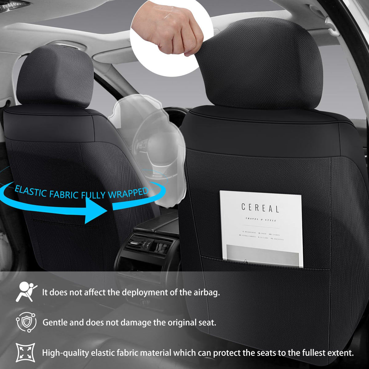 Black Leather 5-Seats Car Seat Covers B17358