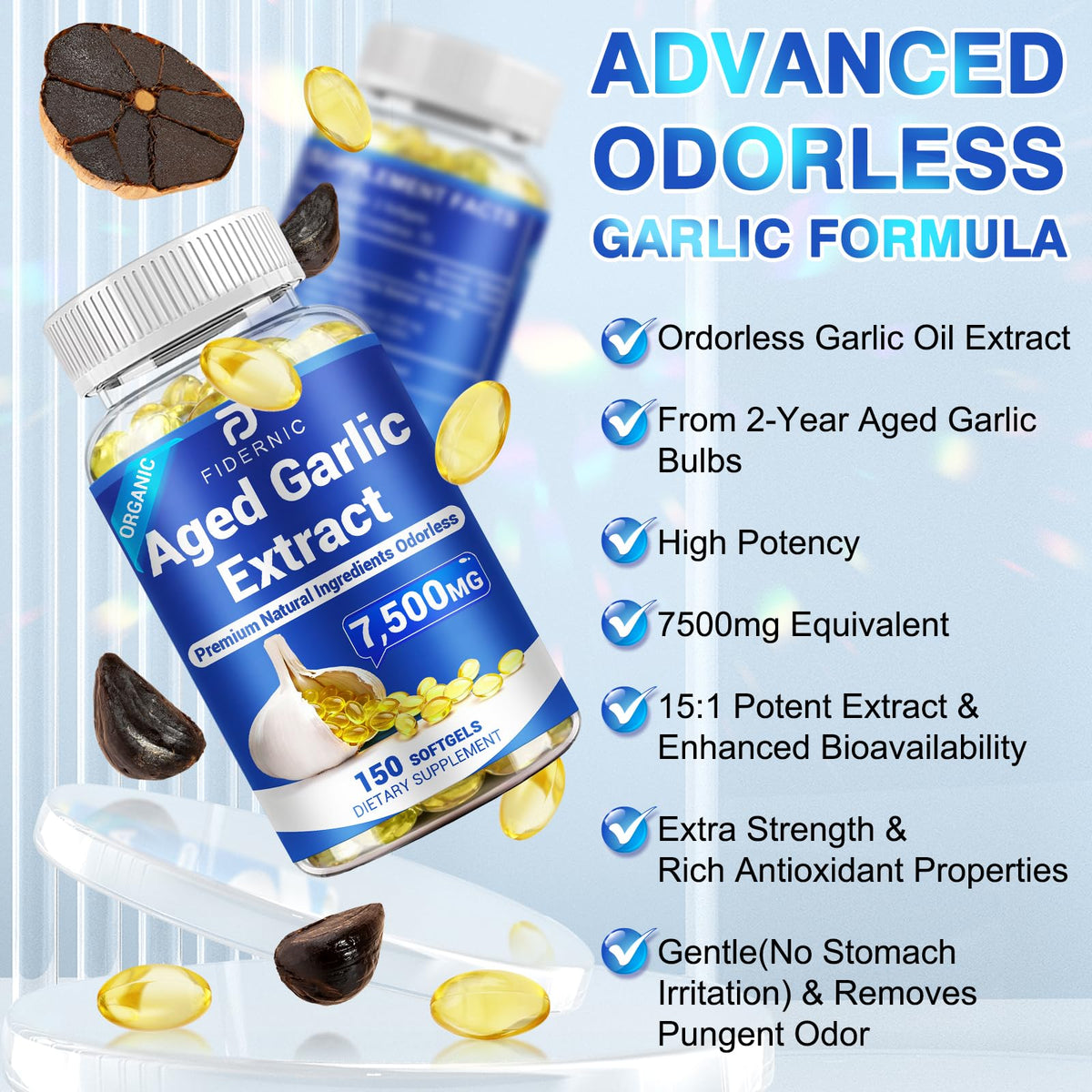 Odorless Organic Garlic Supplement 150 Softgels X90303
