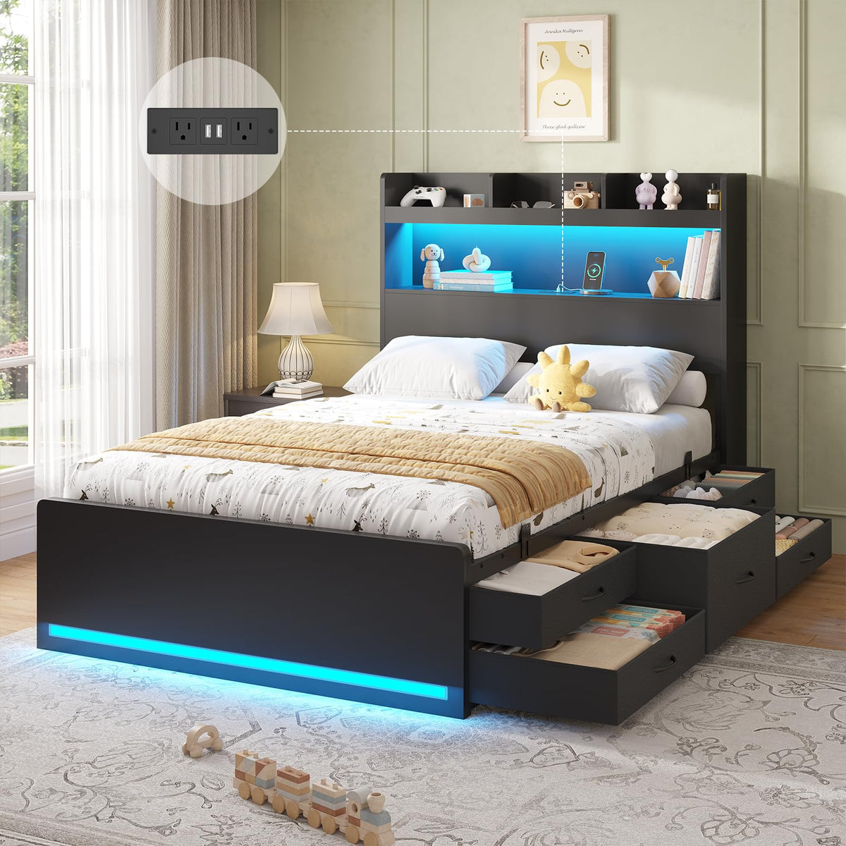Twin Size Storage Bed Frame with 5 Drawers C912371