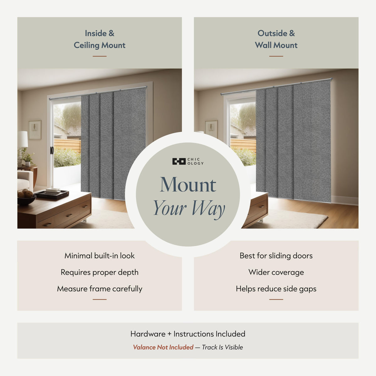 Grey Cordless Sliding Door Panel Track Blinds U92198