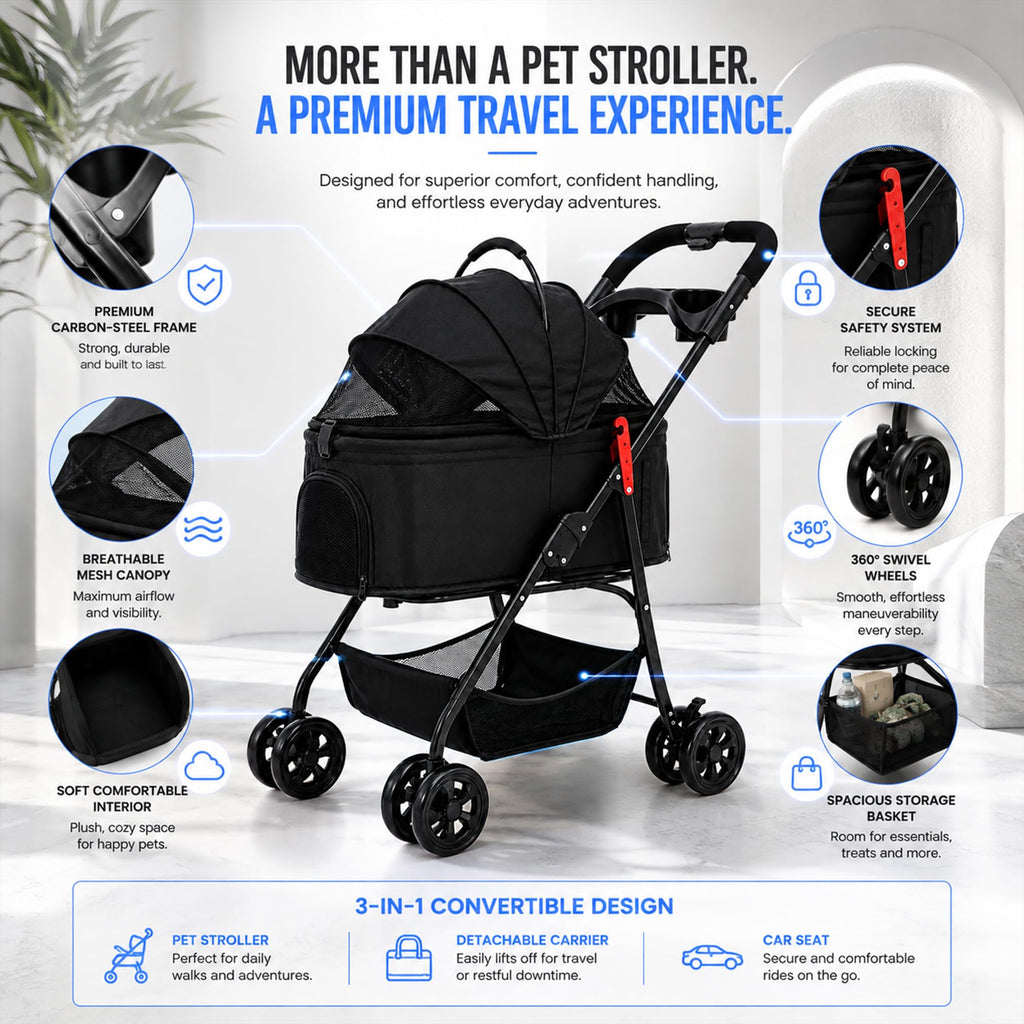 Foldable Pet Stroller with Cup Holder W35323