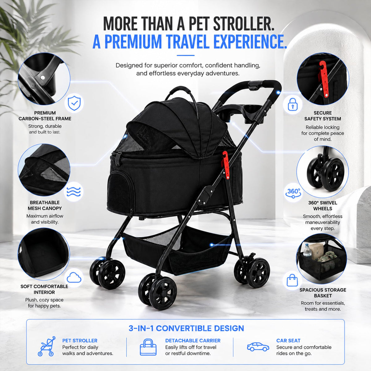 Foldable Pet Stroller with Cup Holder W35323