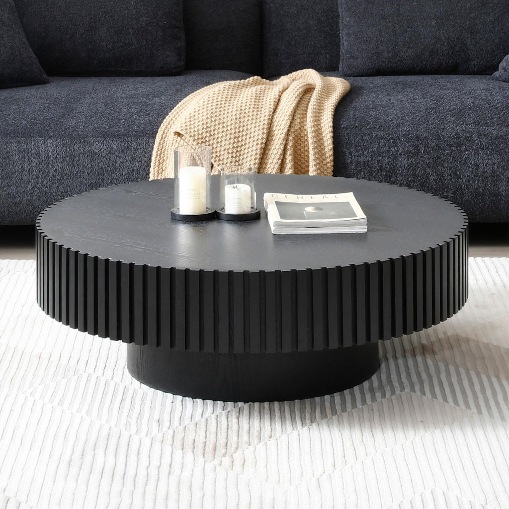 Matt Black Round Nesting Wood Coffee Table L2213