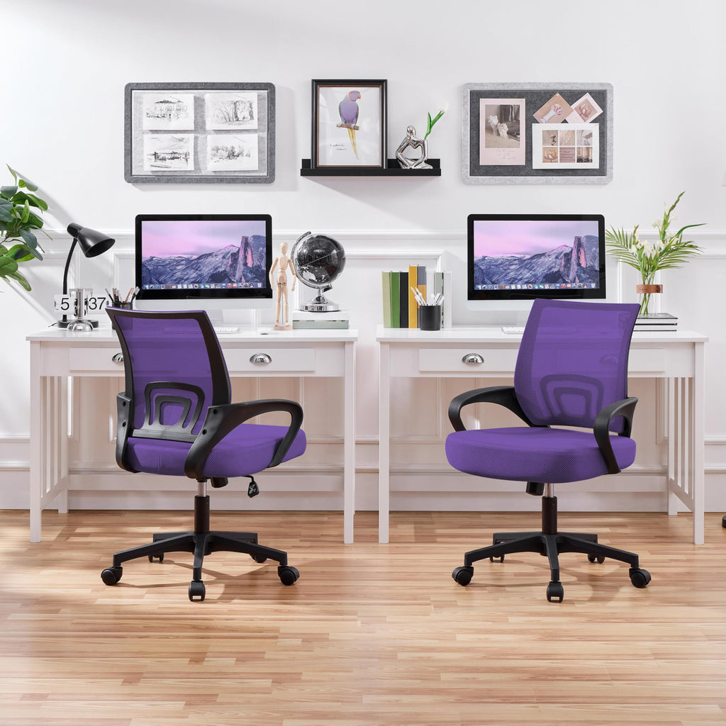 Purple Mesh Office Chairs with Lumbar Support, Set of 2 H157