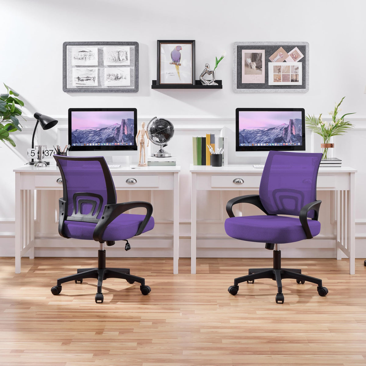 Purple Mesh Office Chairs with Lumbar Support, Set of 2 H157