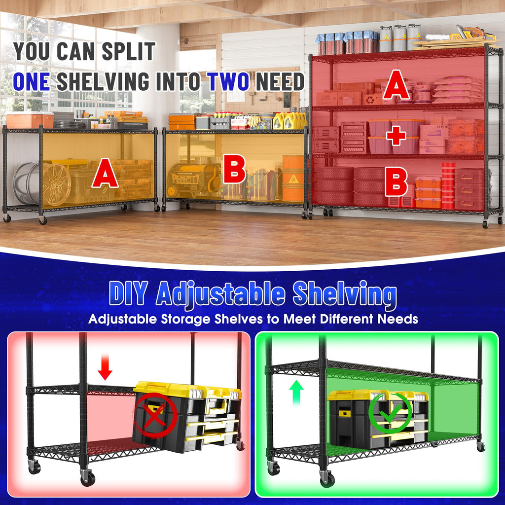 4-Tier Heavy Duty Shelving with Wheels N7515