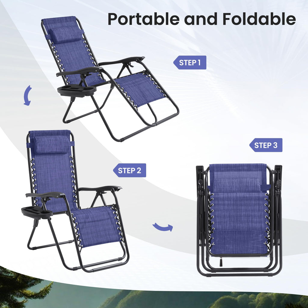 2 Pack Zero Gravity Outdoor Recliner Chair Blue Y86464