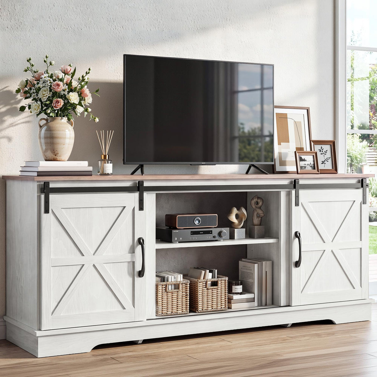 White Grey Wash TV Stand H3607
