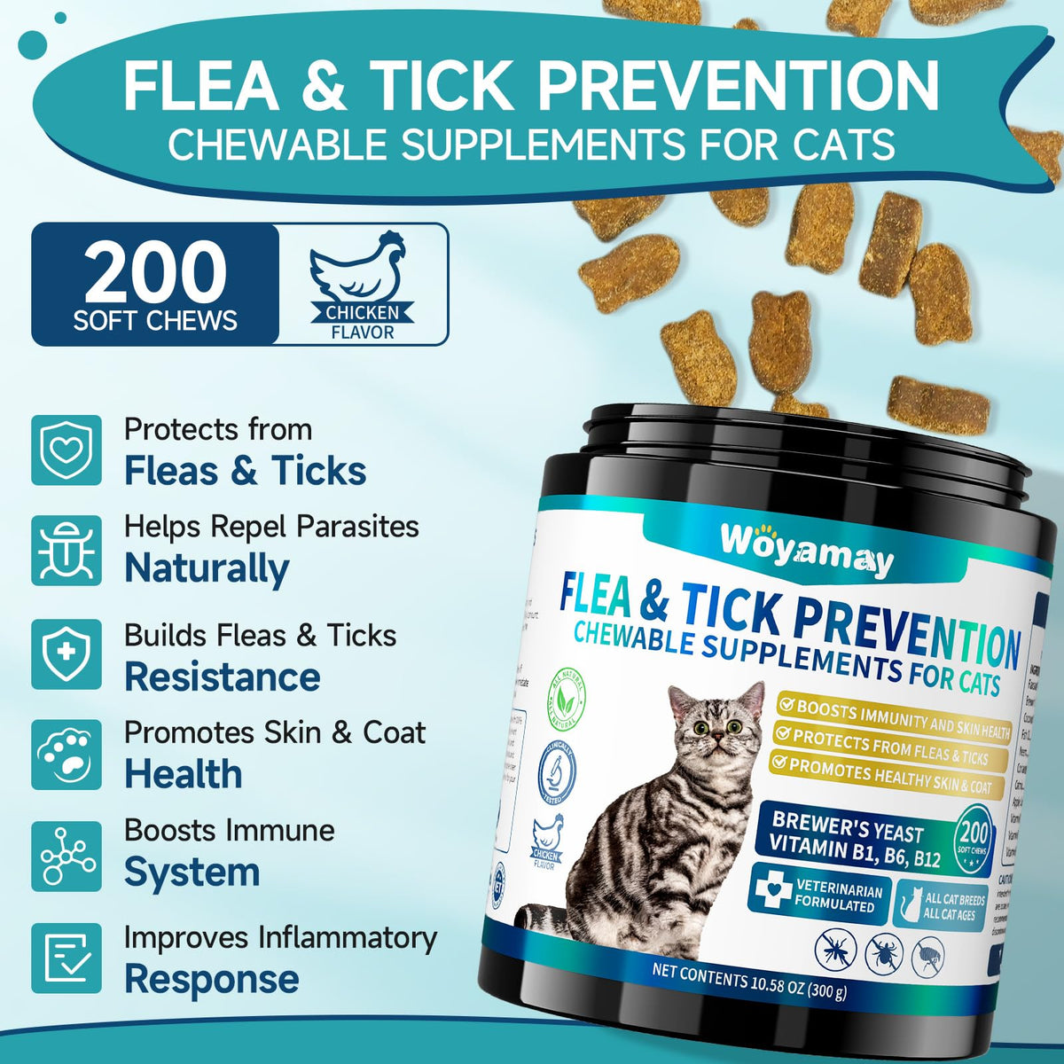 Natural Flea & Tick Prevention Bundle for Cats & Dogs, 200 Chews + Herbal Drops S374