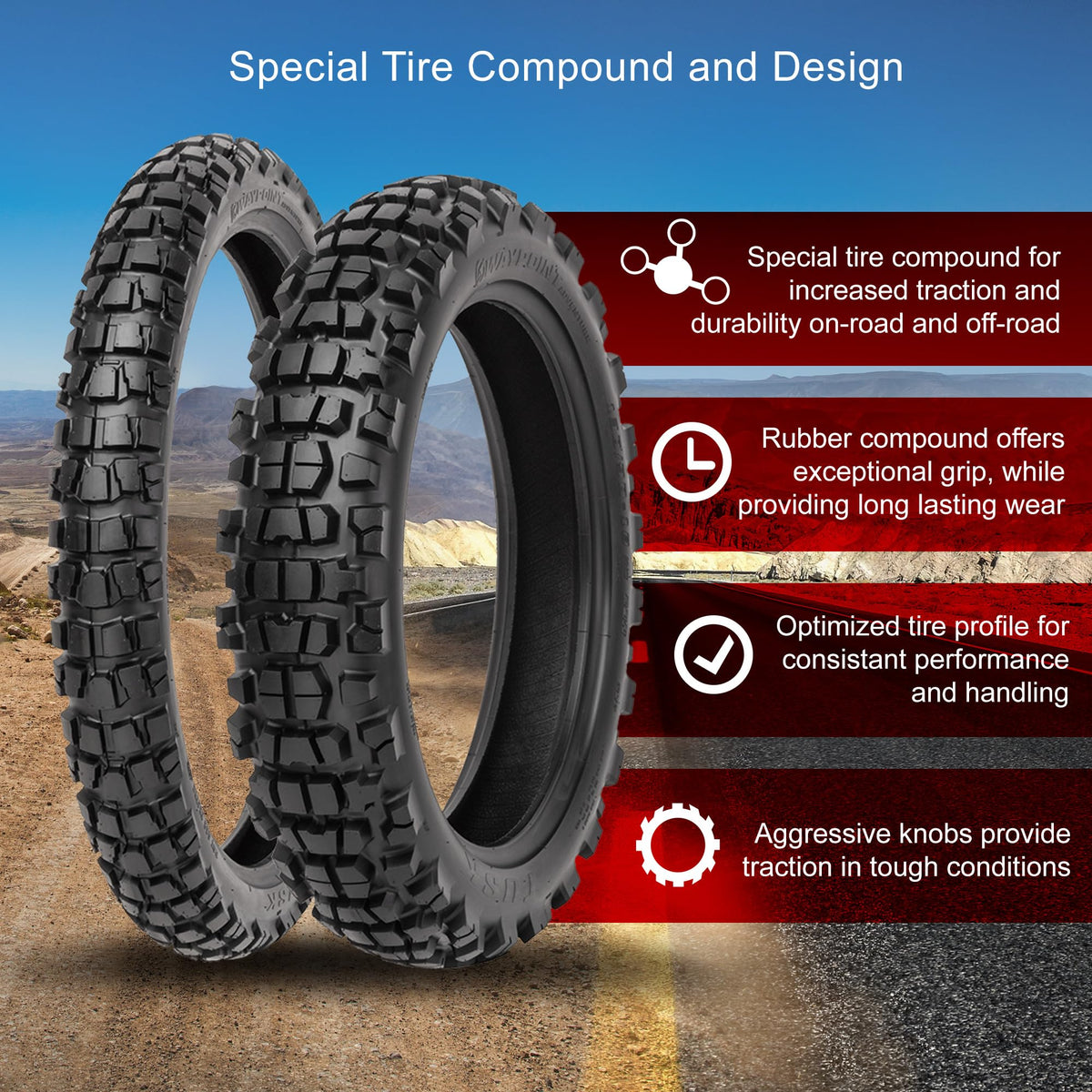 Adventure Motorcycle Tire 130/90-17 Rear Dual Sport On/Off-Road Q10342