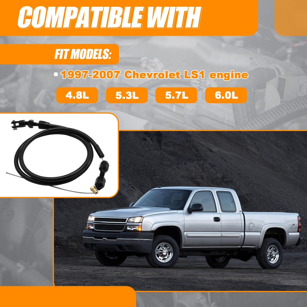 36-Inch LS Throttle Cable Stainless Steel Braided Y747