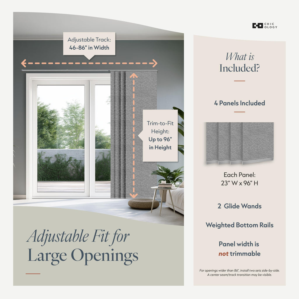 Grey Cordless Sliding Door Panel Track Blinds U92198
