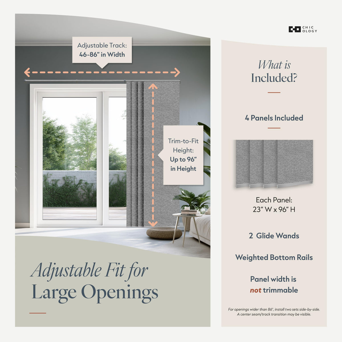 Grey Cordless Sliding Door Panel Track Blinds U92198