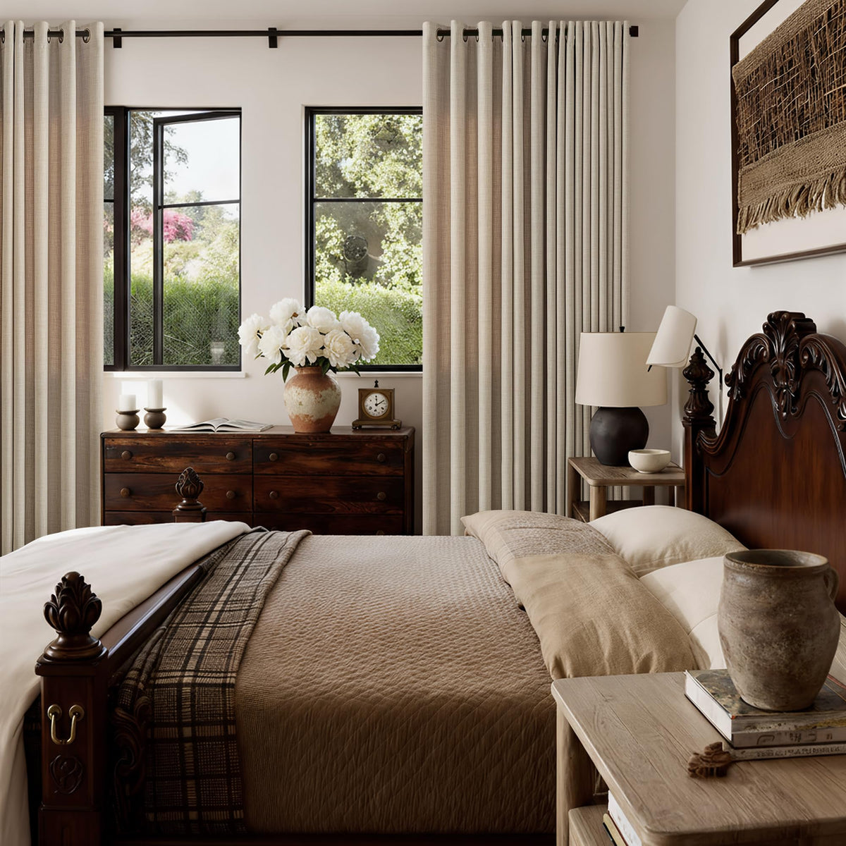 Taupe Linen Textured Grommet Curtains L95893