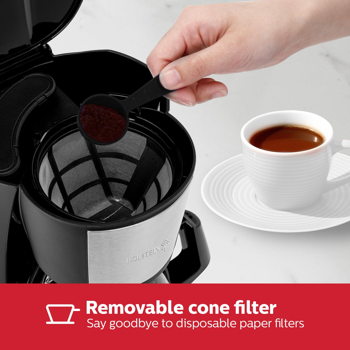 5 Cup Drip Coffee Maker with Glass Carafe Black J93816