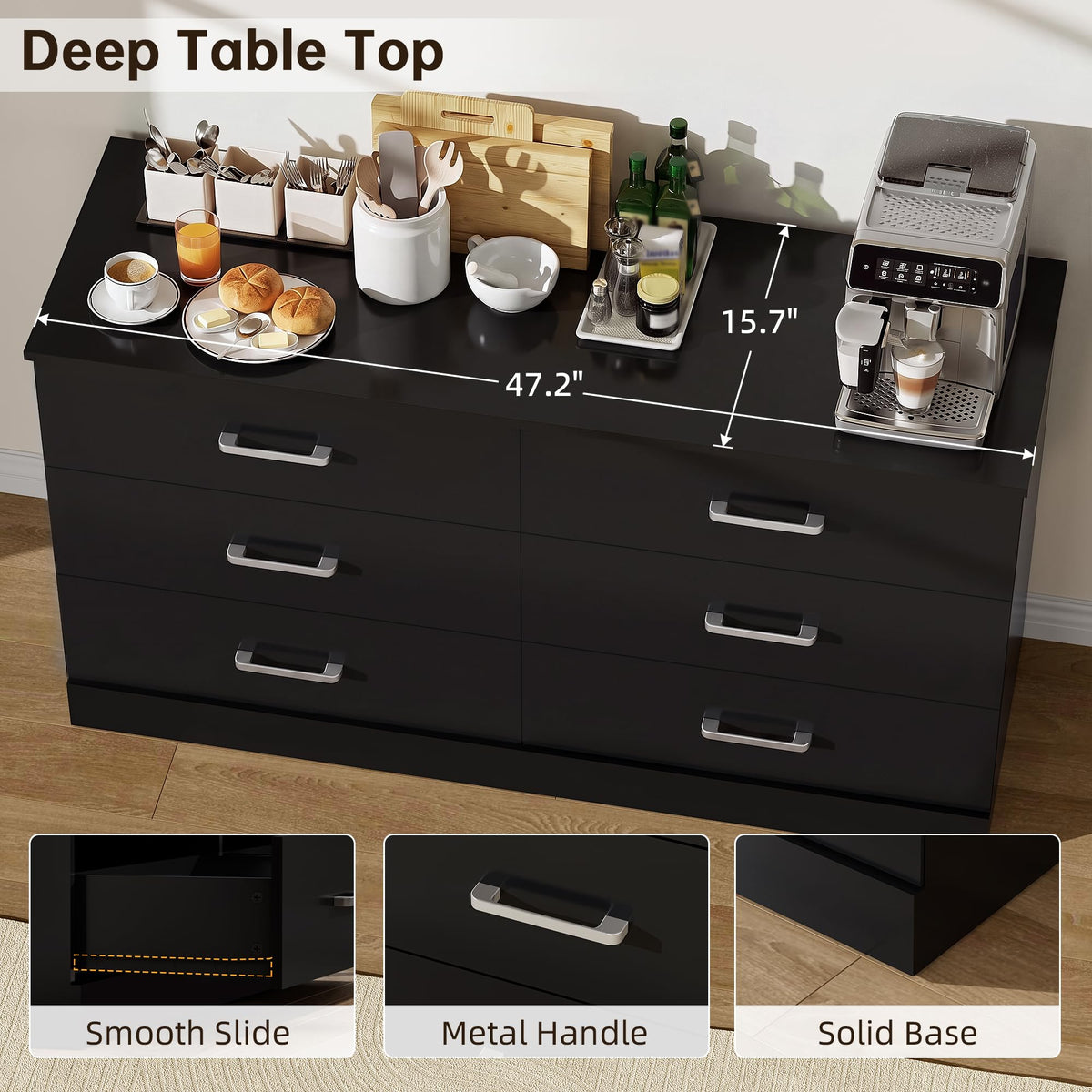 6 Drawer Dark Black Dresser I975351