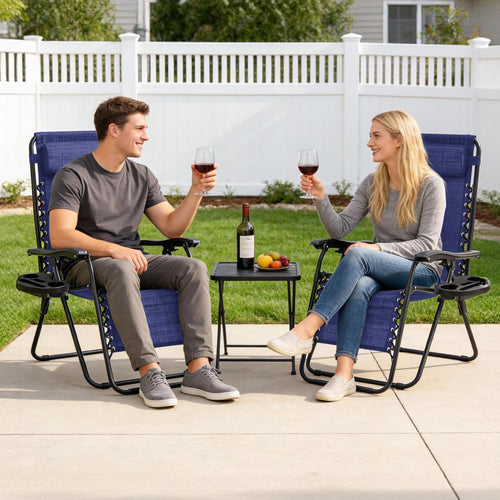 2 Pack Zero Gravity Outdoor Recliner Chair Blue Y86464