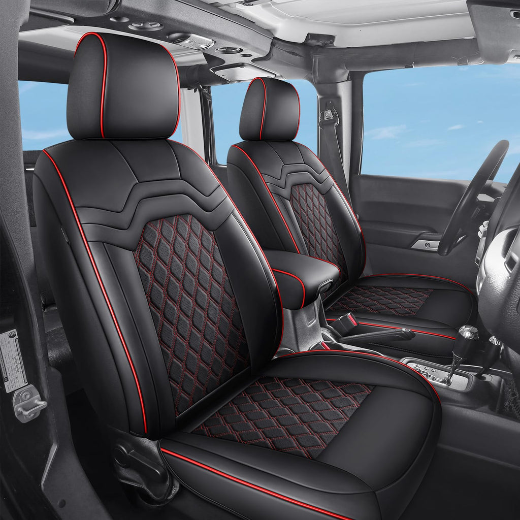 Waterproof Leather Seat Covers Full Set Black Red R334990