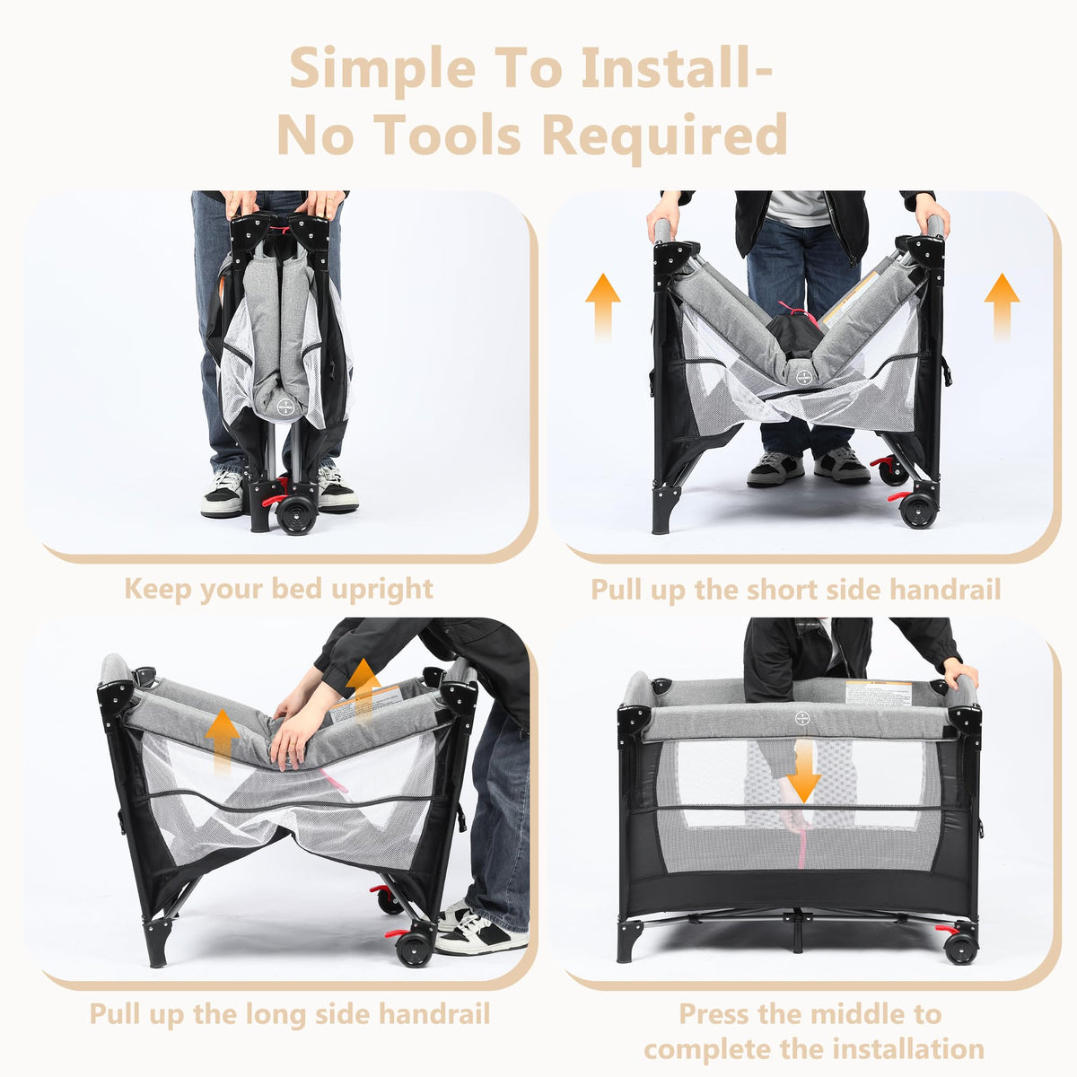 4 in 1 Portable Baby Playard, Baby Bedside Crib, Grey A3424