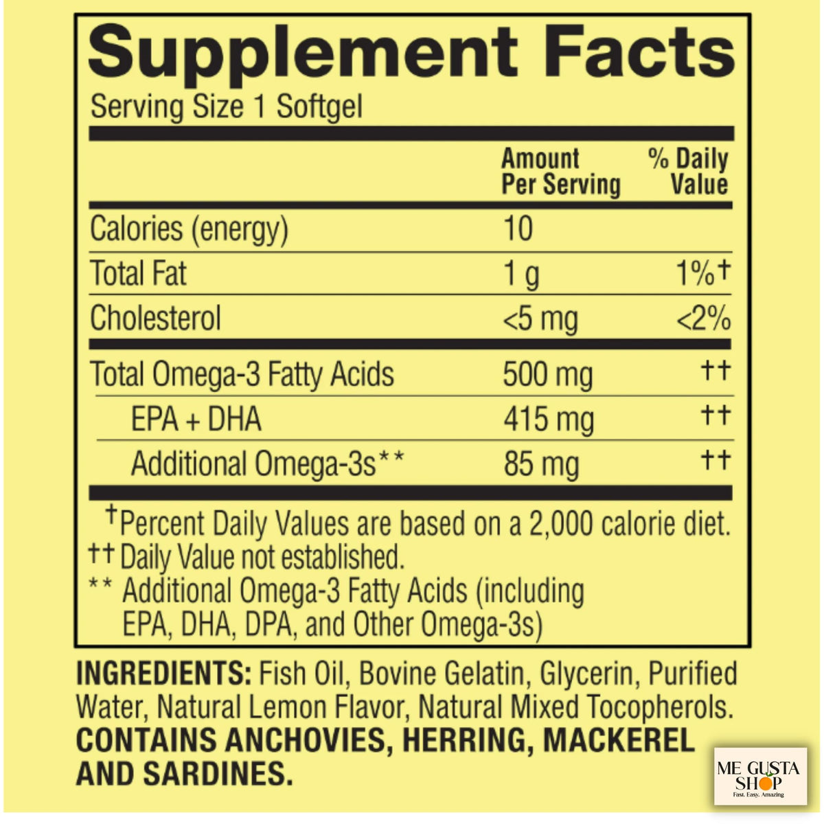 Omega 3 500mg 180 Softgels Fish Oil Dietary Supplements F9987