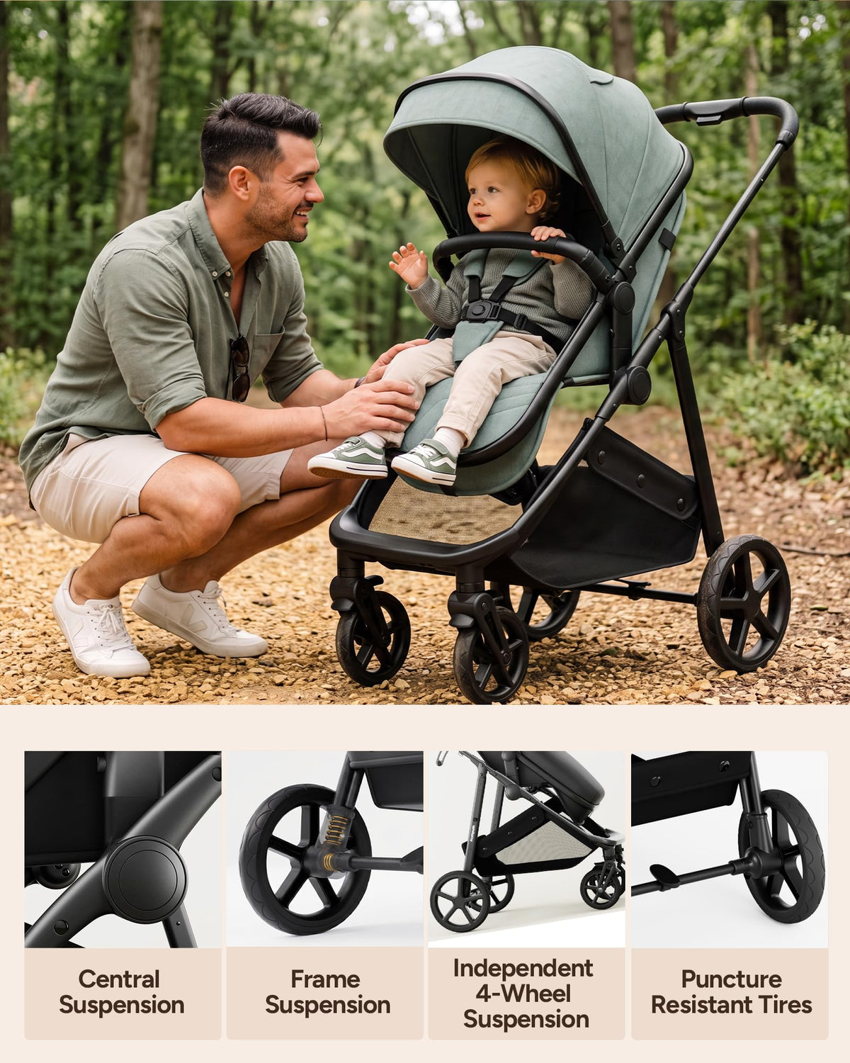 2-in-1 Bassinet Stroller Reversible Seat Black U138919
