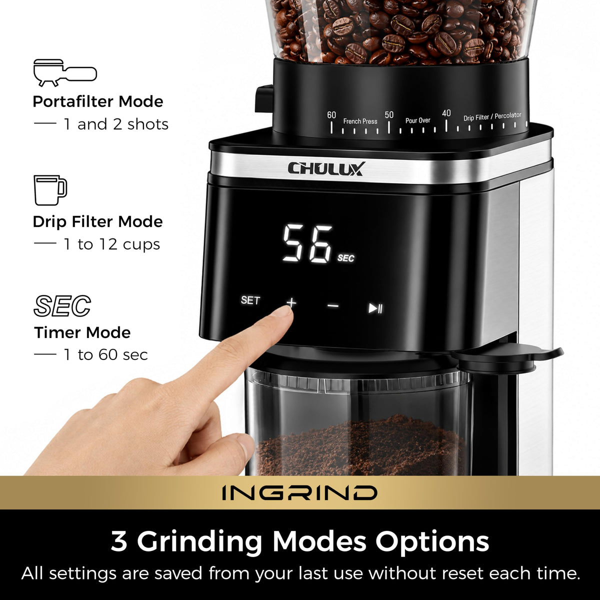 Electric Coffee Grinder with 60 Grind Settings Q91371