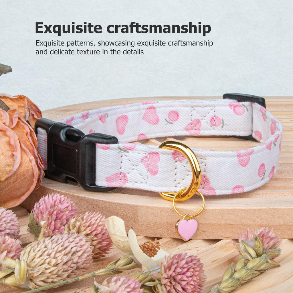 Cotton Dog Collar White and Pink Love Heart with Pendant S315