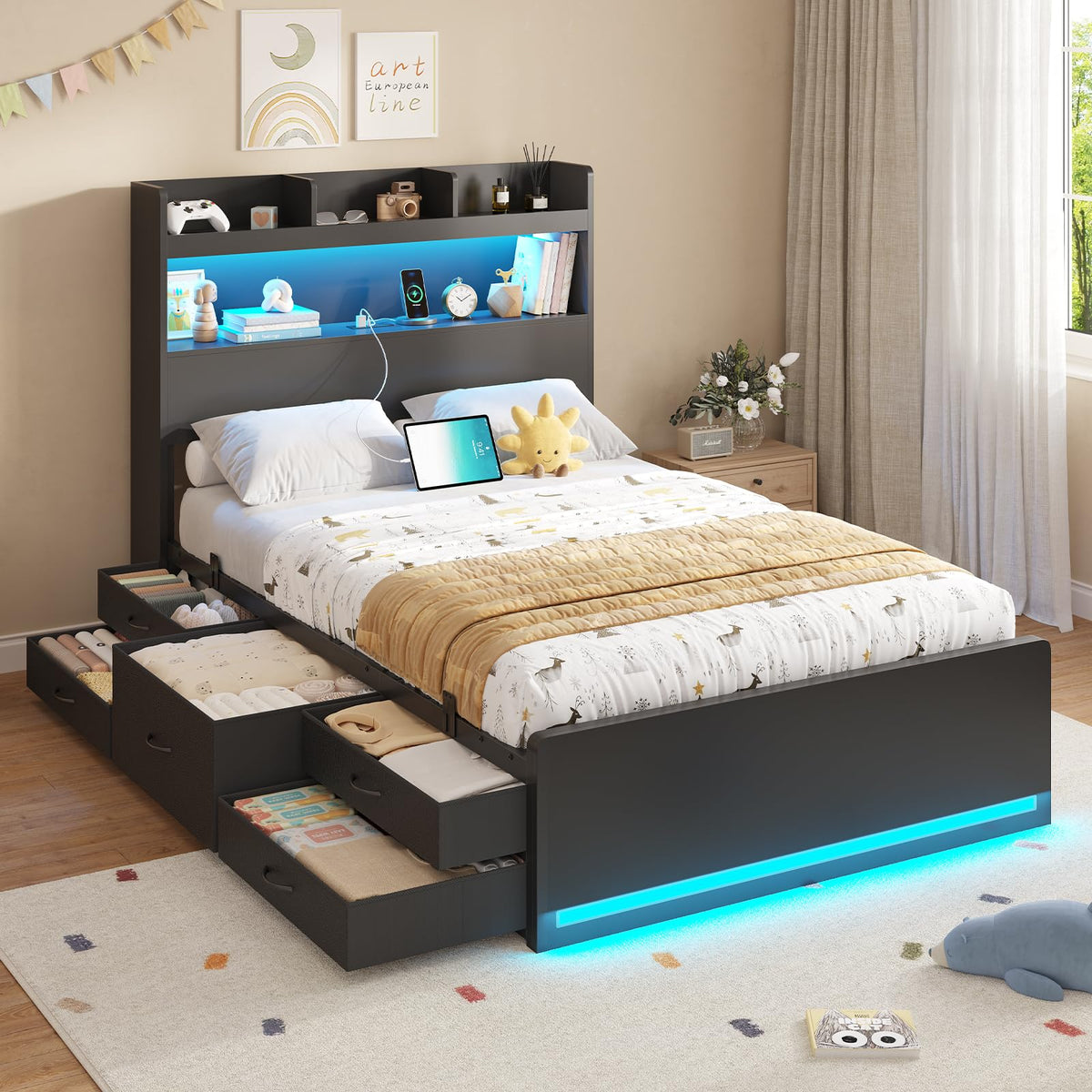 Twin Size Storage Bed Frame with 5 Drawers C912371