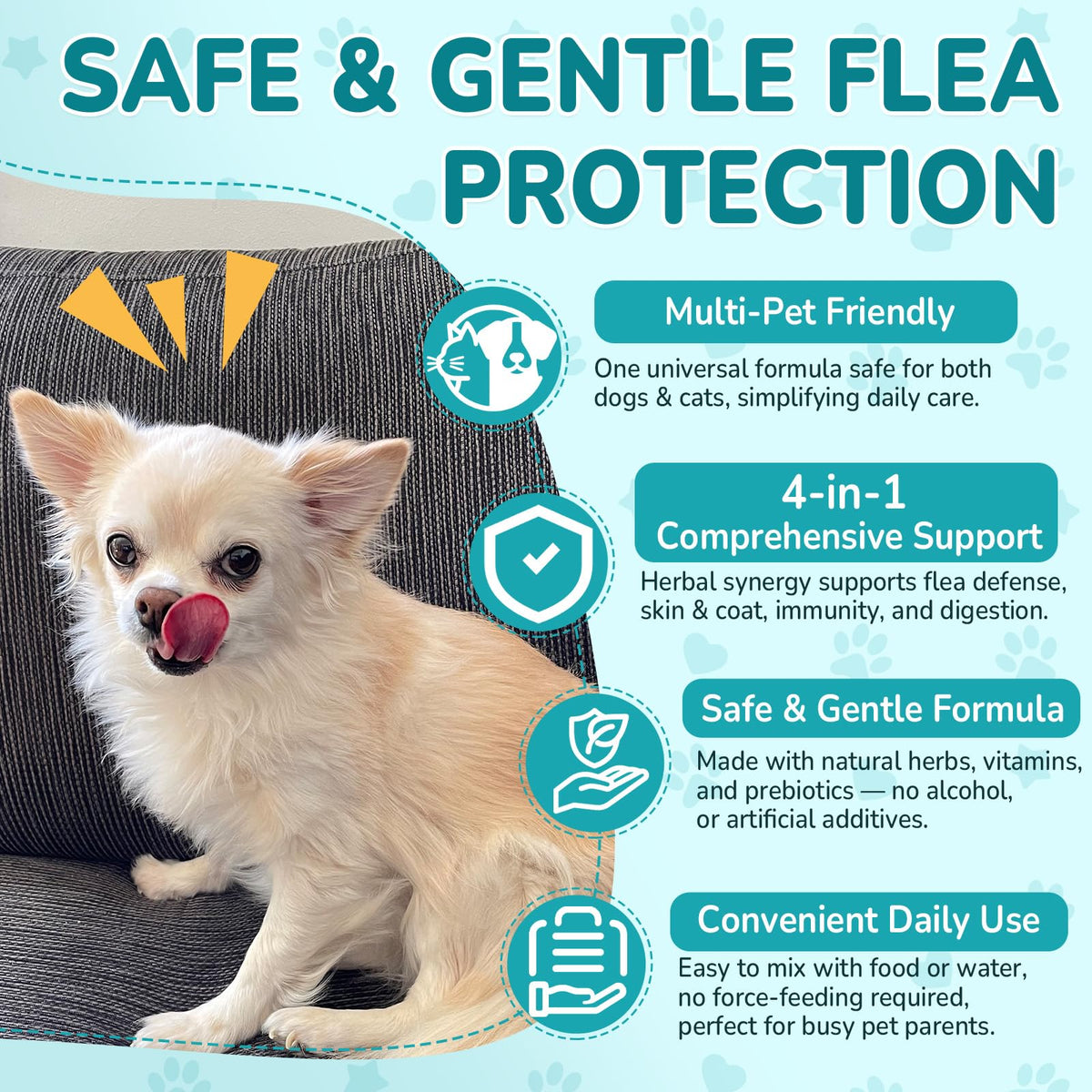 Natural Flea & Tick Prevention Bundle for Cats & Dogs, 200 Chews + Herbal Drops S374