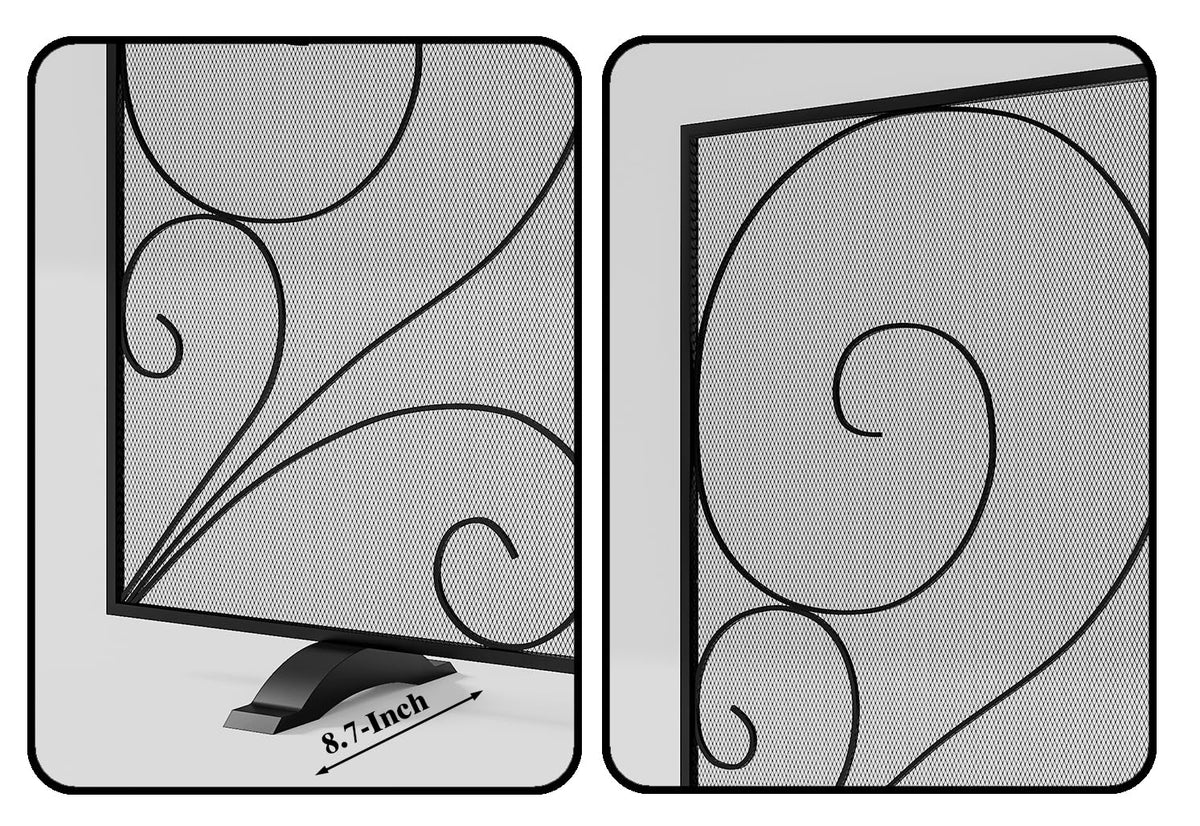 Black Single Panel Wrought Iron Fireplace Screen V15264