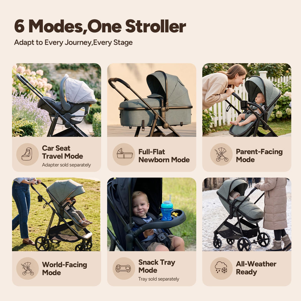 2-in-1 Bassinet Stroller Reversible Seat Black U138919