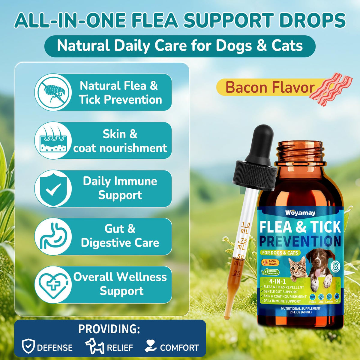 Natural Flea & Tick Prevention Bundle for Cats & Dogs, 200 Chews + Herbal Drops S374