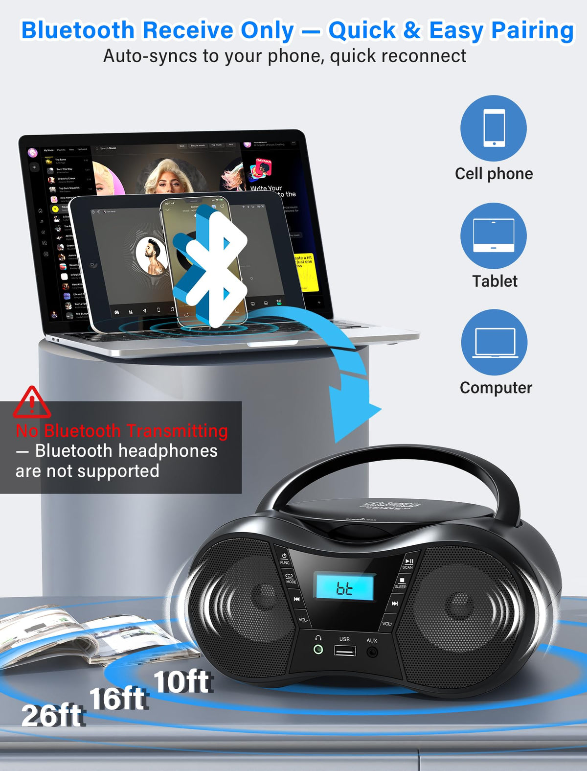 Portable Boombox CD Player with Bluetooth F56867