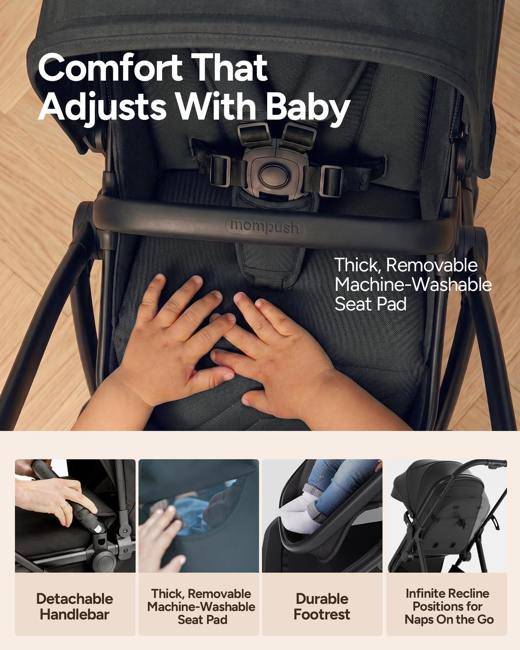 2-in-1 Bassinet Stroller Reversible Seat Black U138919