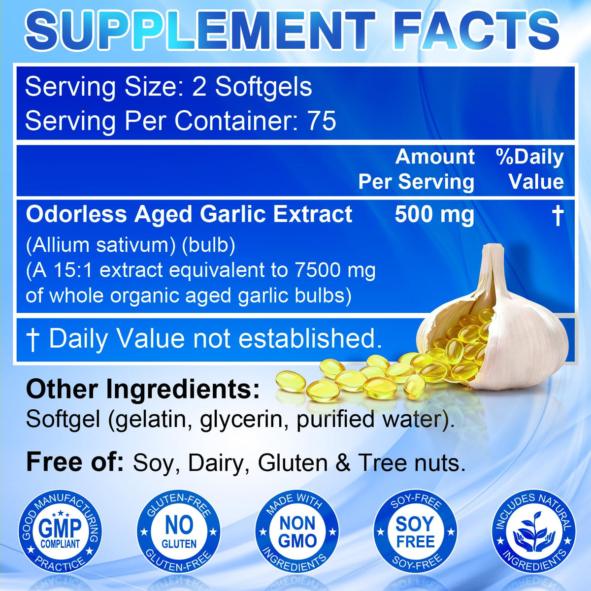 Odorless Organic Garlic Supplement 150 Softgels X90303