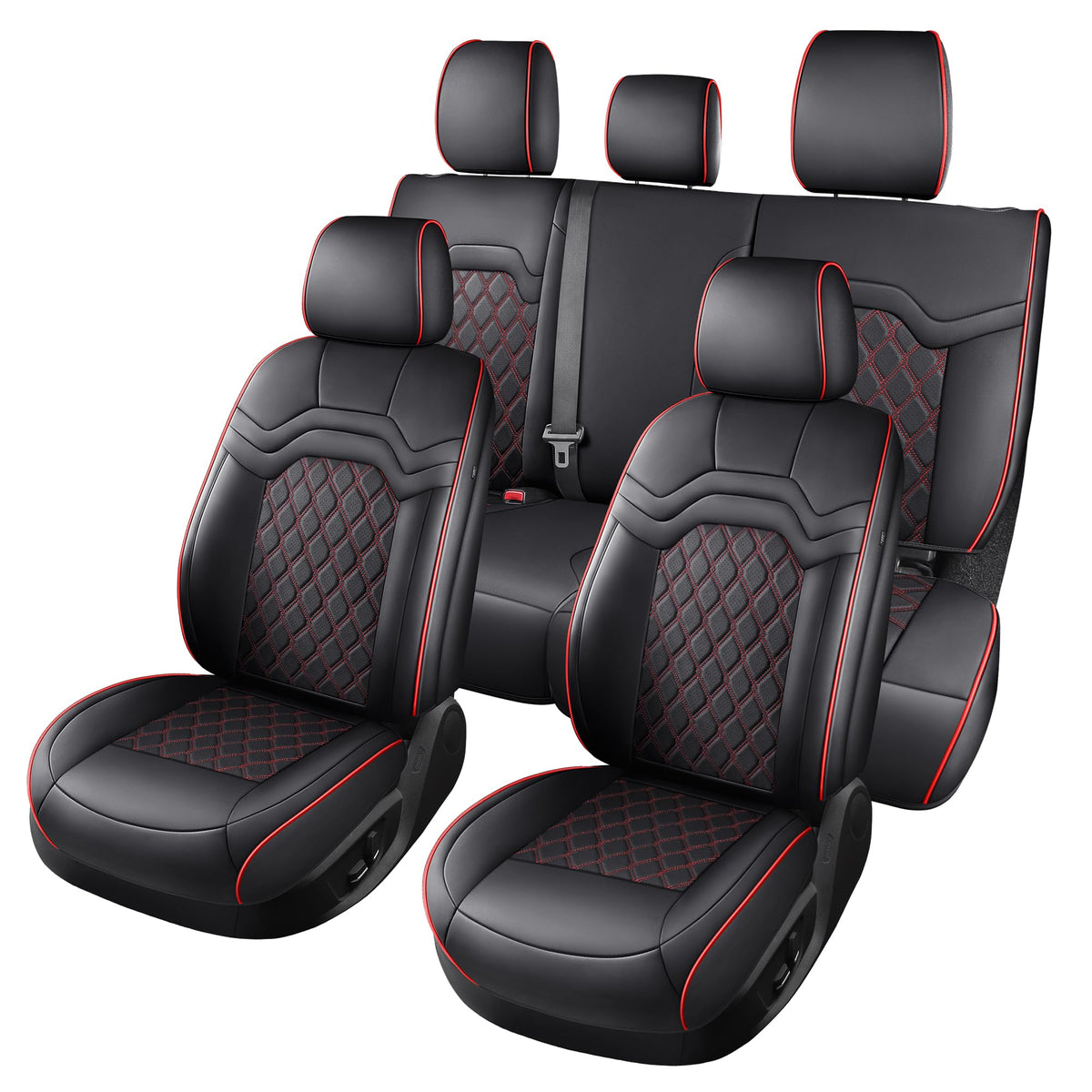 Waterproof Leather Seat Covers Full Set Black Red R334990
