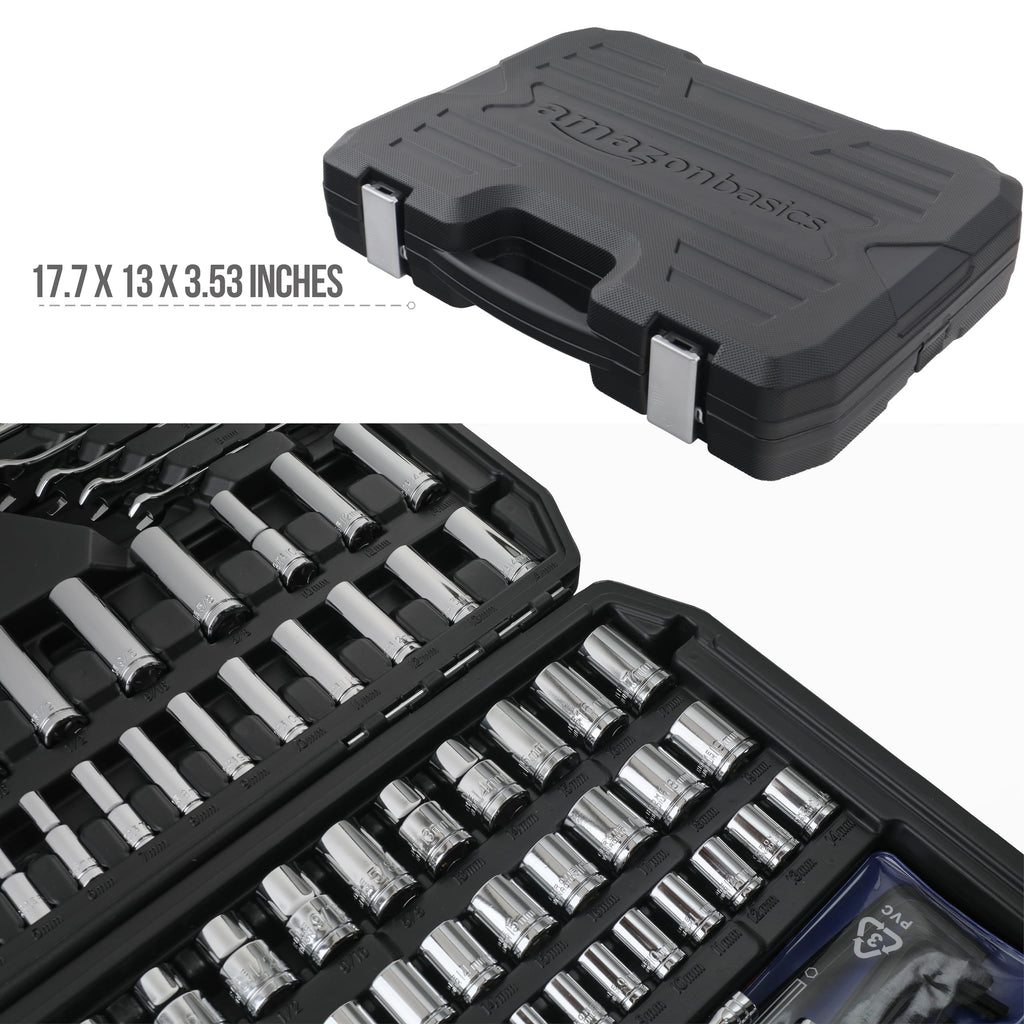 201-Piece Mechanic's Socket Tool Set with Case, SAE and Metric, Chrome-Vanadium Steel E9703