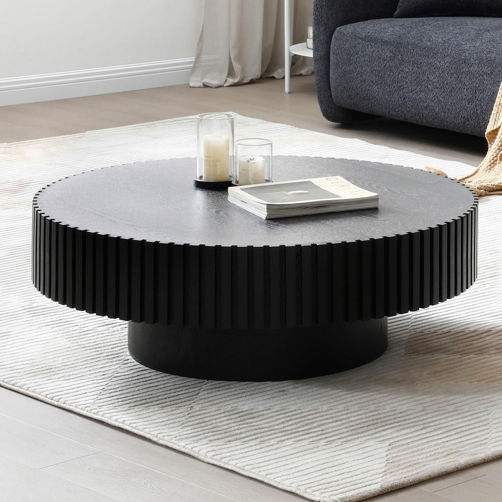 Matt Black Round Nesting Wood Coffee Table L2213