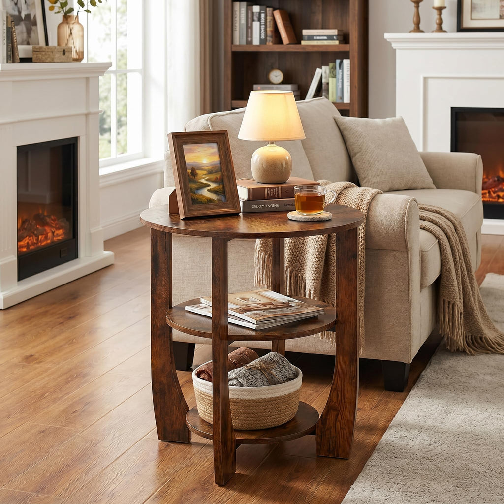 Rustic Brown 19.7 inch Round Side Table C812