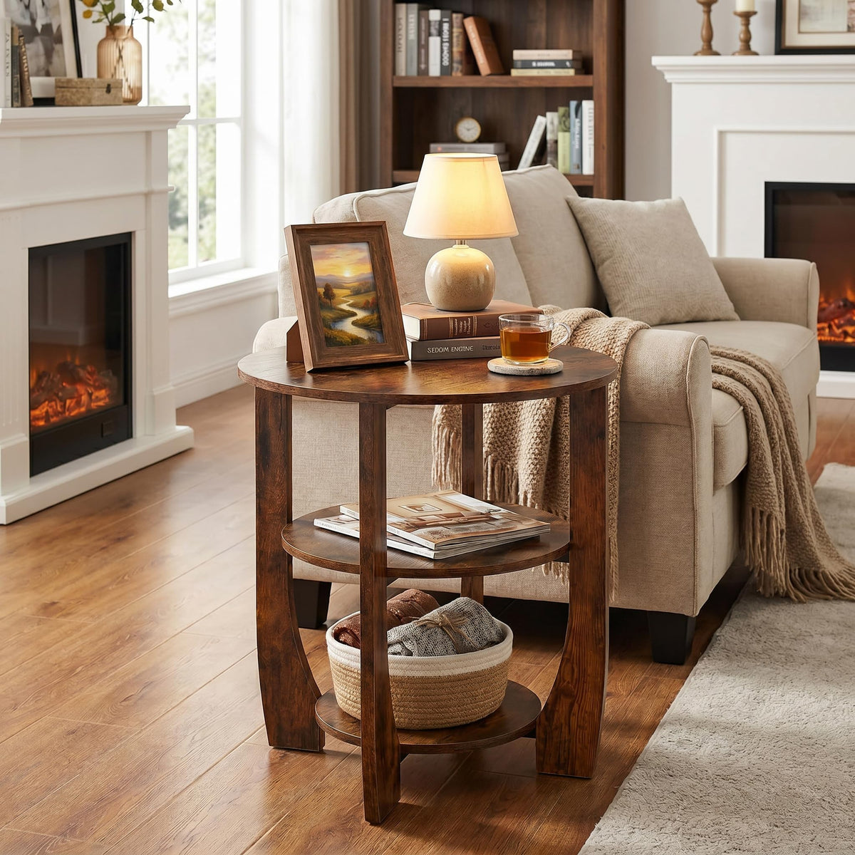 Rustic Brown 19.7 inch Round Side Table C812
