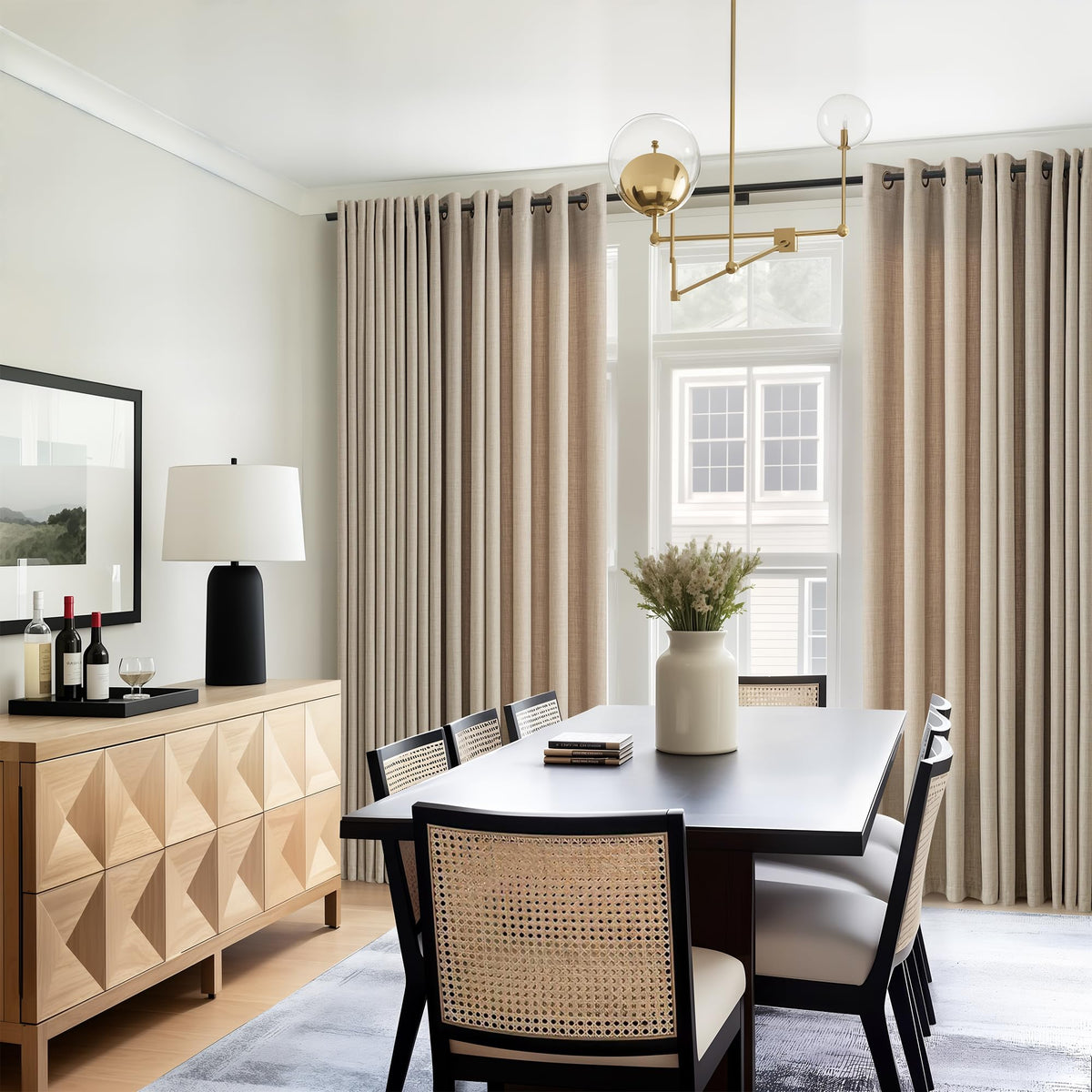 Taupe Linen Textured Grommet Curtains L95893