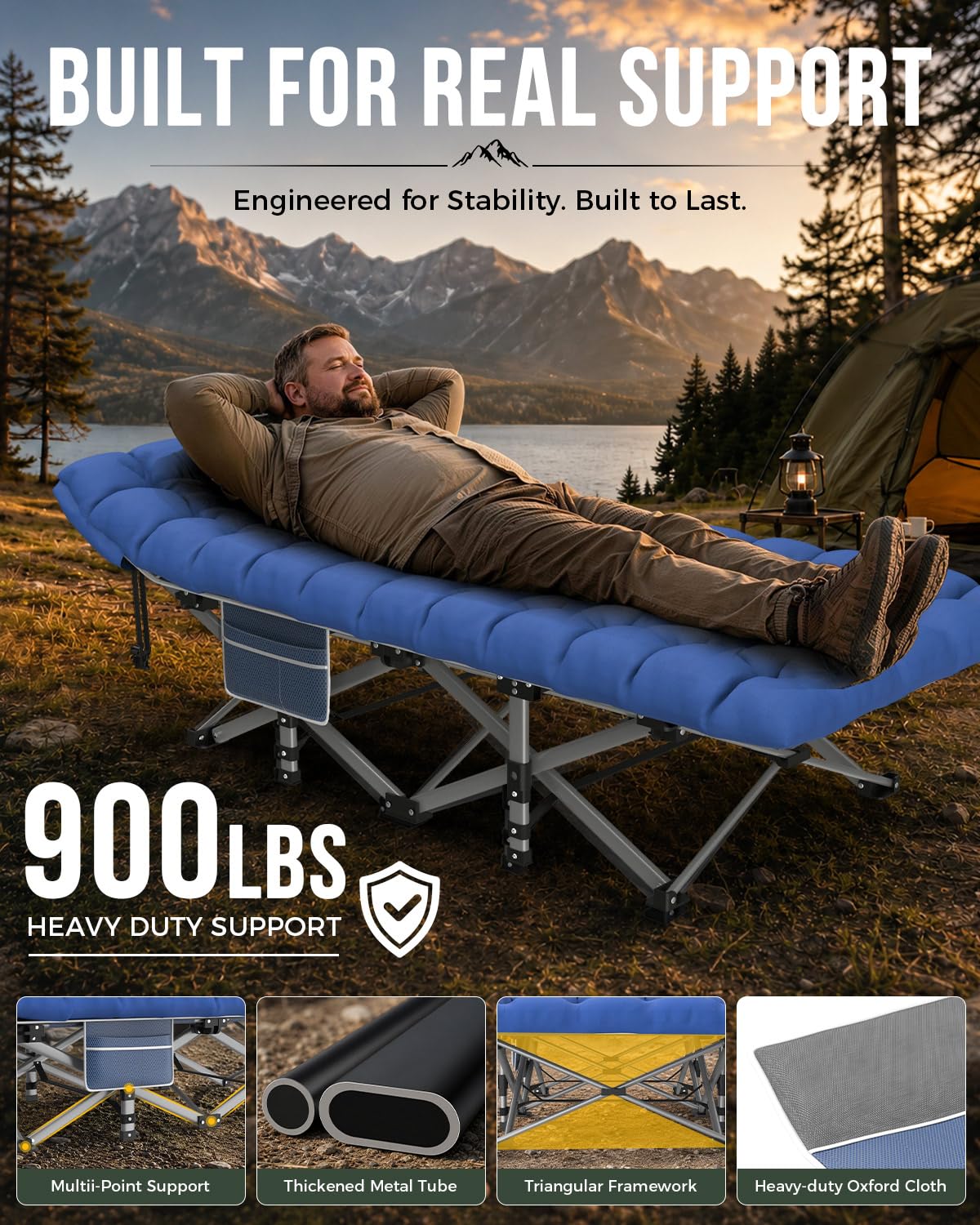32in XXL Folding Camping Cot with Mattress E36267